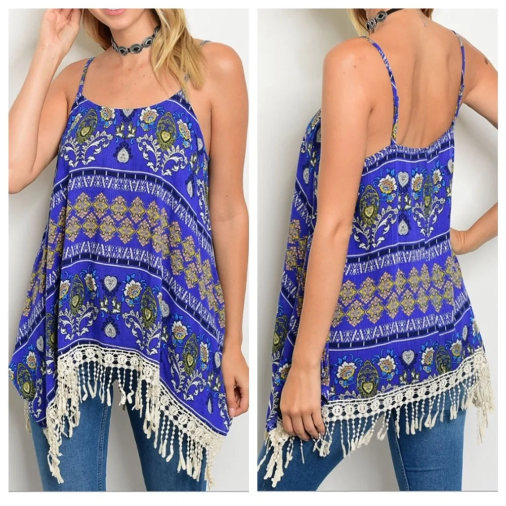 Boho Print, Fringe Hemline Tunic Tank - Picture 7 of 7